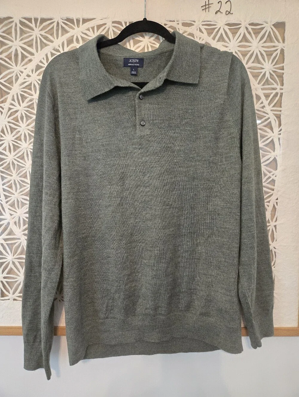 J. Crew Olive Green Merino Wool Blend Long-Sleeve Polo Sweater Size Large